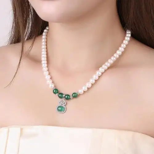 老凤祥云淡水天然珍珠项链 颈链 纯银水滴送妈妈奶奶婆婆节日礼物