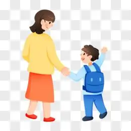 手绘卡通妈妈牵着孩子免抠素材