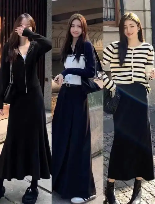 小知识:黑色半身长裙配什么上衣好看(照着穿衣范例搭配时尚显瘦)-图7