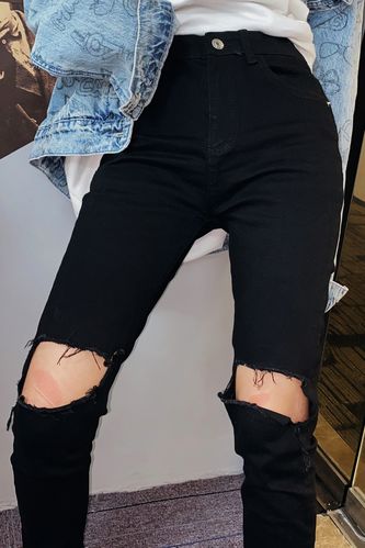 【一碗楚欣】黑色破洞牛仔裤女2020新款薄款烂裤子高腰乞丐九分小