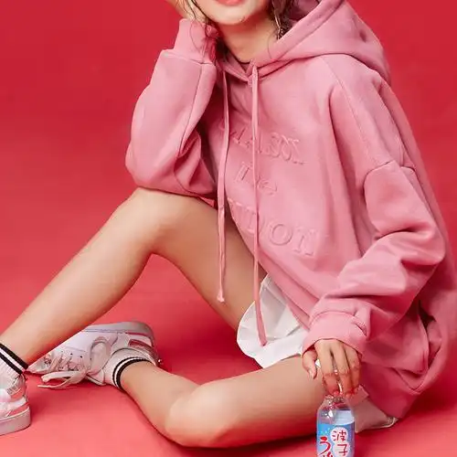 2017冬新款韩版学生套头加厚宽松慵懒oversize粉色加绒卫衣女连帽