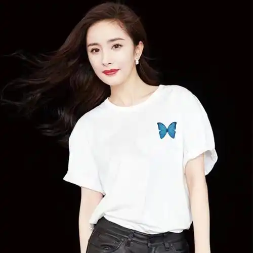 杨幂明星同款ins白色上衣2020夏季新款蝴蝶印花宽松纯棉短袖t恤女