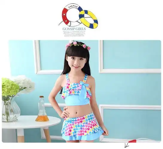 士尼旗舰店儿童泳衣女分体中大童泳装 裙式学生韩版比基尼套装小公主