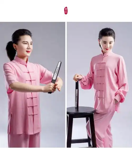 太极服女夏季太服柔软棉麻男女中风武术练功服陈英短袖太拳服装白色小