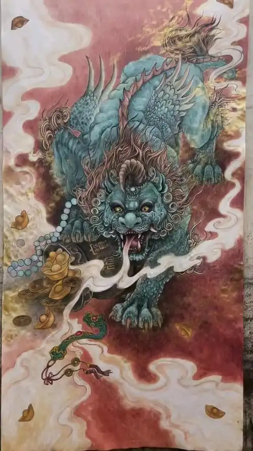 甘肃龙宝斋貔貅原创工笔作品完成招财貔貅