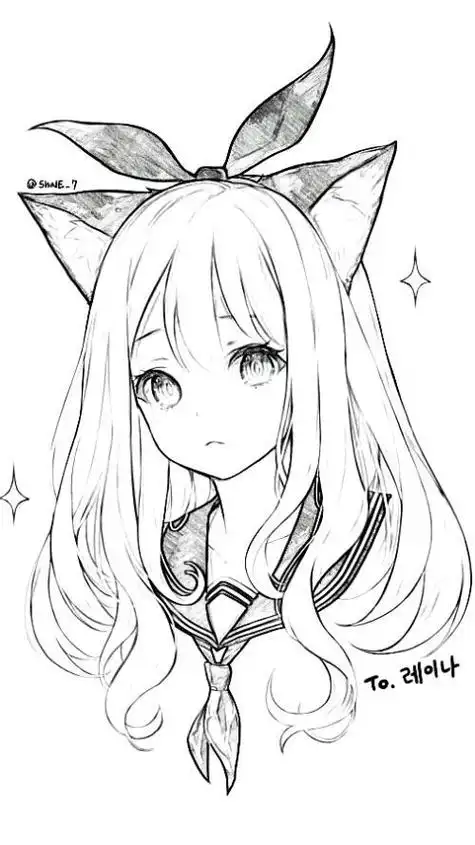 简笔画人物少女全身二次元简单