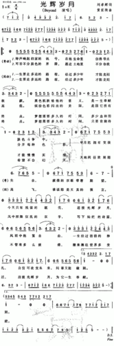 beyond光辉岁月简谱,beyond光辉岁月歌谱,beyond光辉岁月歌词,曲谱