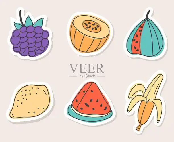 水果贴纸涂鸦风格的卡通孤立集合设计元素概念插图插画图片素材