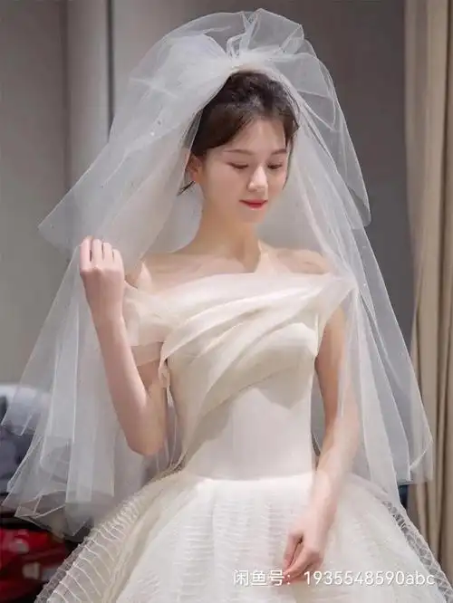 一字肩婚纱2020新款新娘拖尾气质小个子森系