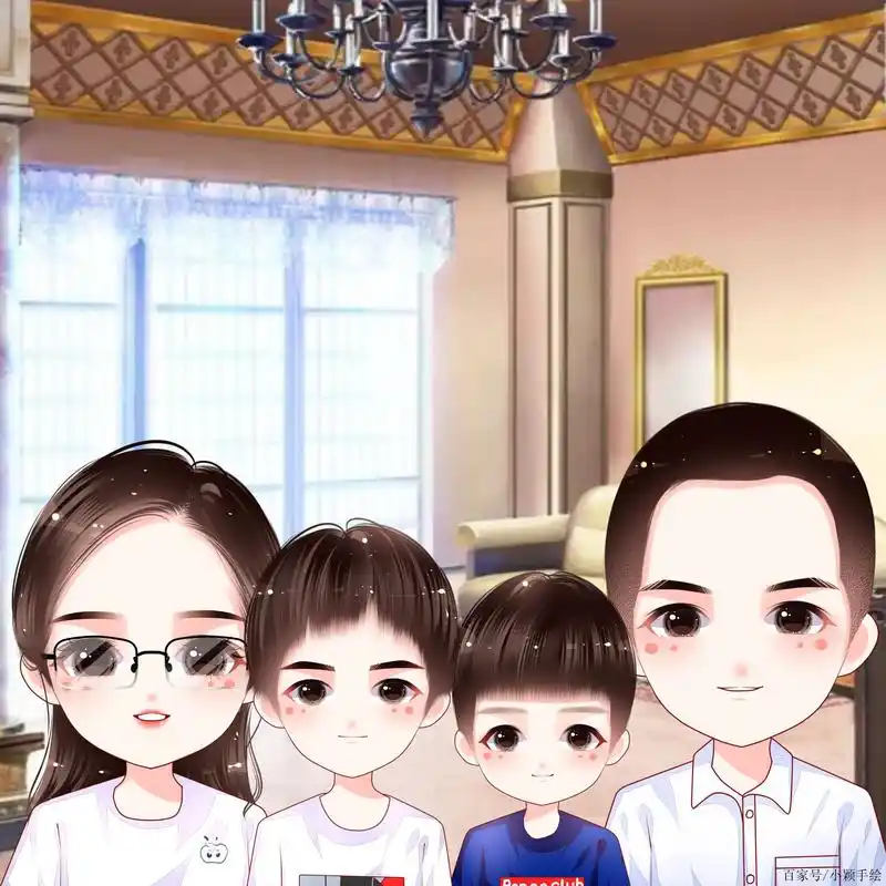 11月再见,用手绘记录幸福,一家四口全家福头像