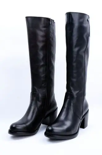 欧美真皮女靴冬 头层牛皮侧拉链加绒高筒靴 新款圆头粗高跟骑士靴