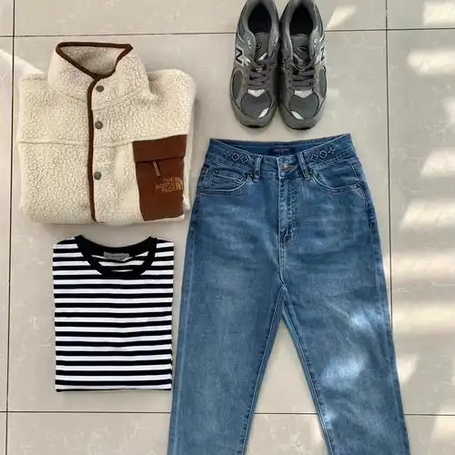 lv春款压花小脚牛仔裤