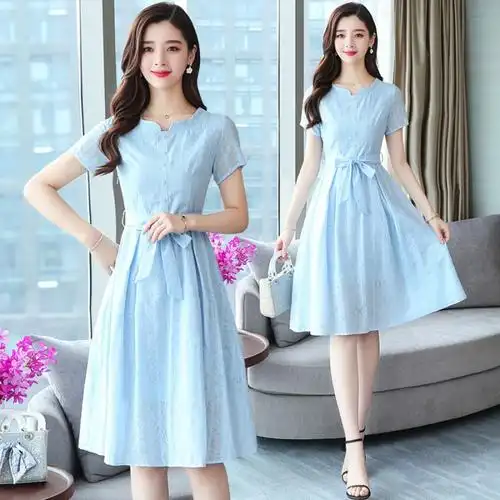 遇见衣姿连衣裙2020新款夏长款气质显瘦遮肚小清新夏季裙子女装