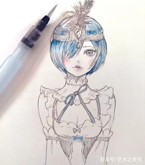 靓丽女孩手绘线稿,清新甜美的小姐姐