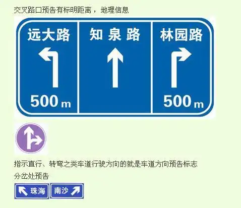 追问交叉路口预告车道方向预告分道信息预告分岔处预告的标志呢那这个