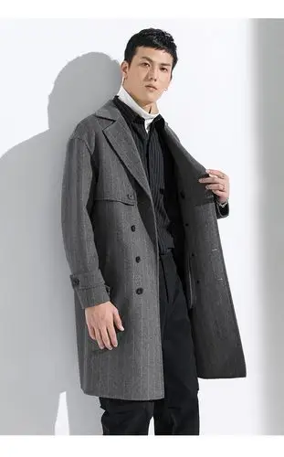 双面尼大衣男冬季潮流中长款无羊绒青年西服风衣羊毛外套9881p505