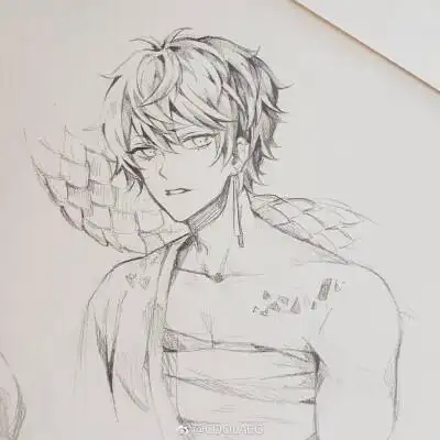 人物黑白动漫素材插画绘画线稿手绘女生男生长发短发转载二次元