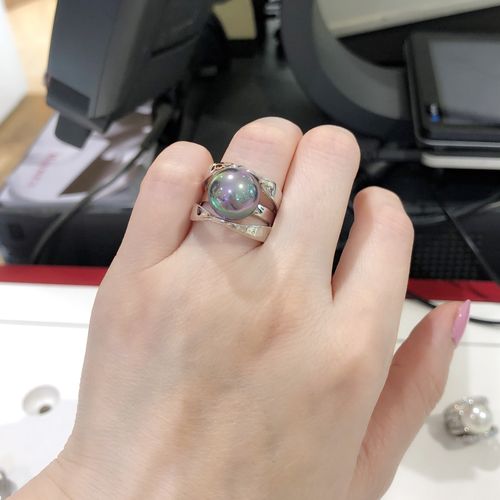 欧洲百年轻奢品牌majoric大号灰色白色个性时尚12毫米珍珠戒指女