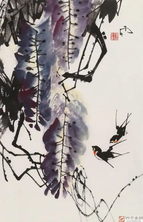 苗雨 四尺三开国画紫藤《紫藤飘香》 - 其他 - 99字画网