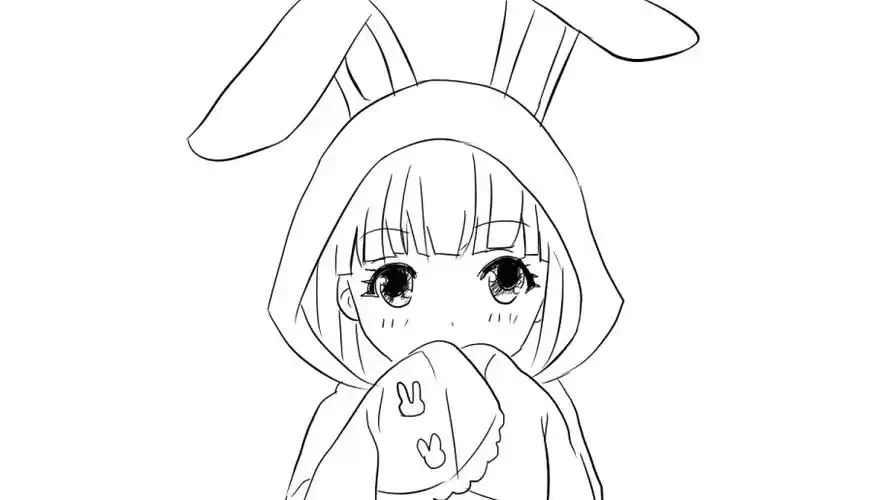 [小林画的]穿着可爱兔子睡衣的q版卡通女孩卡通线稿简笔画