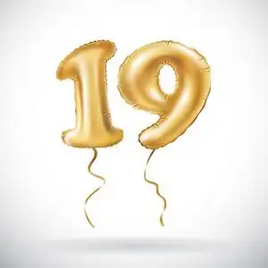 矢量金色数字 19 十九金属气球.党的装饰金色气球.