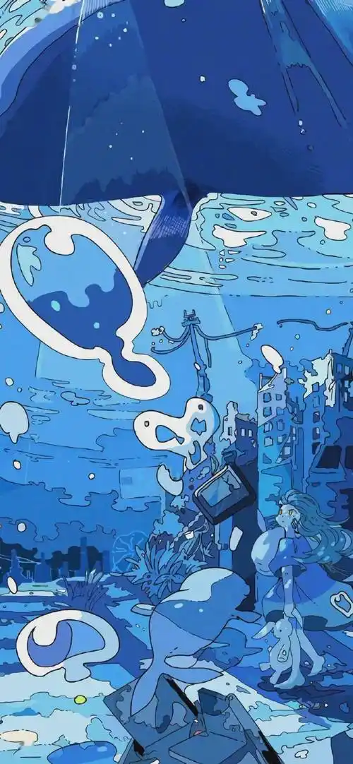 蓝色系插画壁纸 | 忧郁是大海的颜色_wi-fi_图片_字体