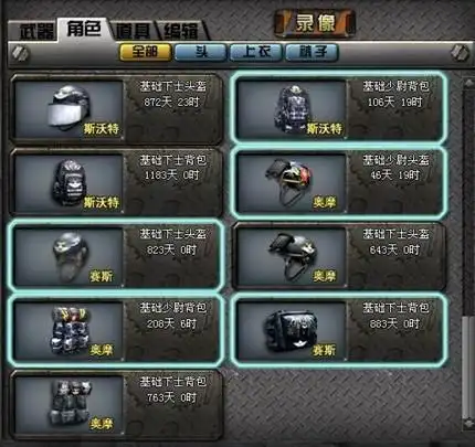 头盔 背包 是gp道具不是cf点的,一些下士用的,东西.或者少尉用的.