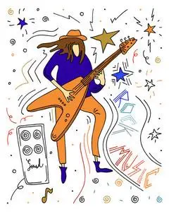 摇滚音乐家. 弹吉他的人. 涂鸦涂鸦素描.照片