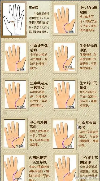 生命线透露你的身体信息九种生命线形态. 来自周公解梦手册 - 微博