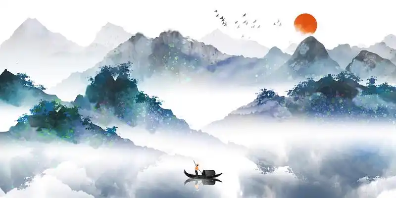 海报中国风意境水墨山水风景原创插画水墨山水插画古风风景背景写意