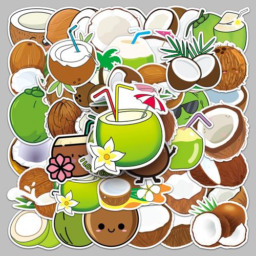 50张椰子卡通食物儿童贴纸夏天水果夏威夷可爱手账行李箱防水装饰