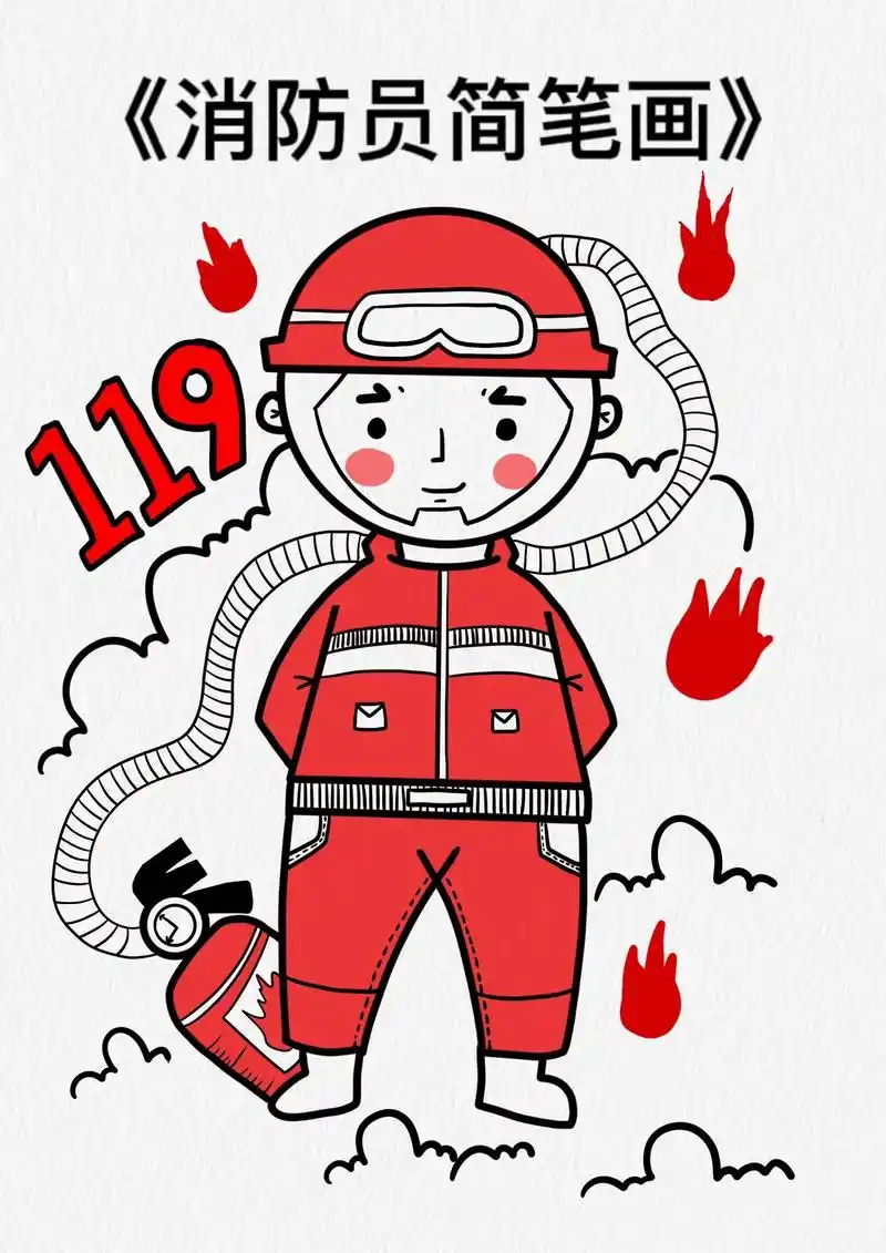 消防员这样画简单又帅气 #消防主题儿童画 必备 - 抖音