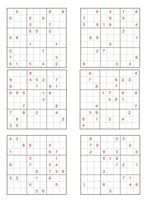 九宫格数独题目打印版无答案