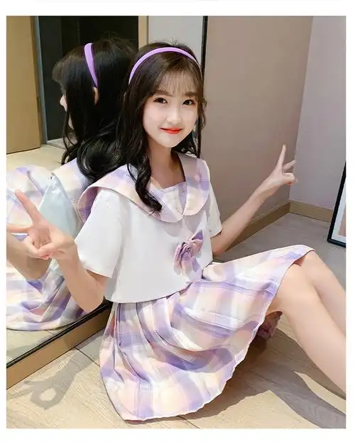 6女童jk制服裙7格子12短袖学院风套装8小学生校服14岁女孩夏装9