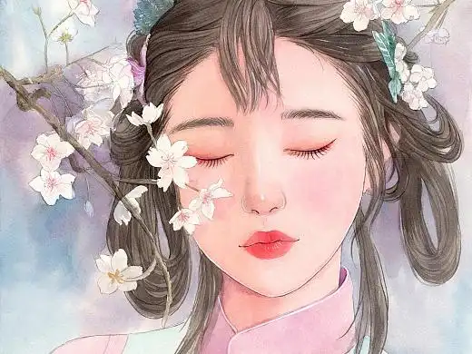 水彩人物——人面桃花古风美人绘画步骤
