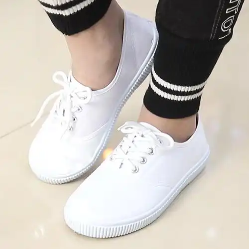 儿童学生白布鞋帆布球鞋男女幼儿学校纯白色运动体操小孩子表演鞋