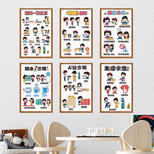 幼儿园一日生活作息流程图卡通防水墙贴纸区角墙面教室布置装饰画