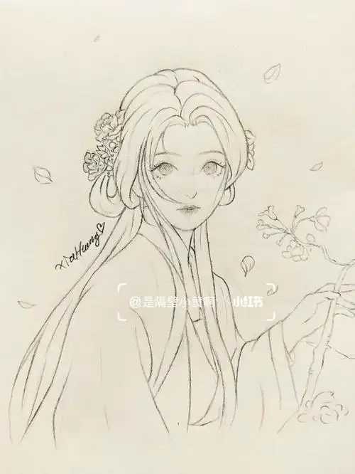 我的日常  #手绘教程  #少女线稿  #线稿  #古风插画  #古风线稿人像