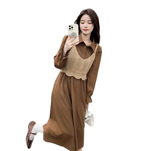 秋装新款时尚显瘦气质针织马甲两件套连衣裙休闲套装夏季潮流女装