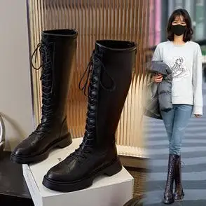 真皮骑士靴女2023秋季新款厚底增高长筒靴休闲百搭长靴时尚女靴潮