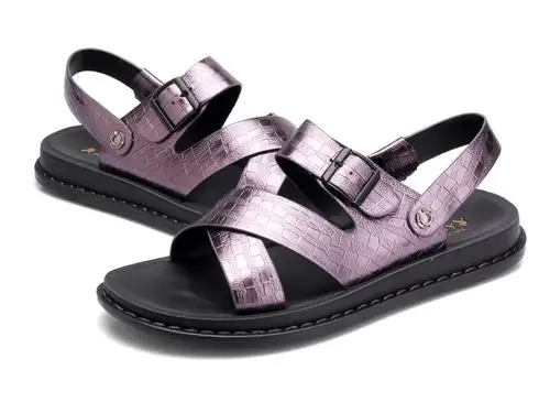 花花公子皮凉鞋真皮男士凉鞋2018新款韩版夏季鞋子男鳄鱼纹皮凉拖