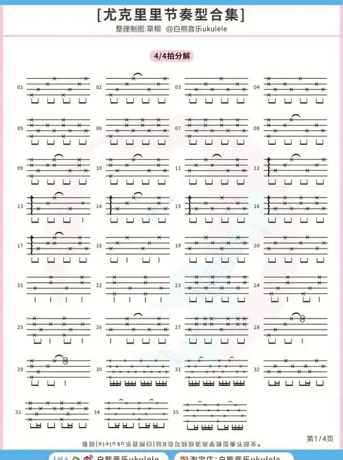 收藏史上最全尤克里里常用节奏型大合集