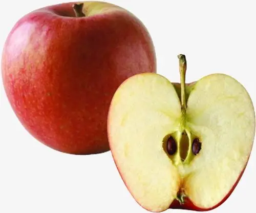用刀切开的半个红苹果