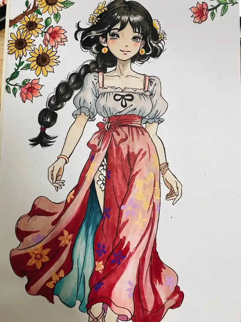 马克笔动漫古风人物(附过程图)画完啦!97touch col - 抖音