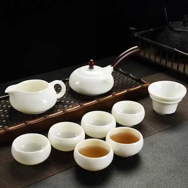 德化羊脂玉白瓷茶具套装.