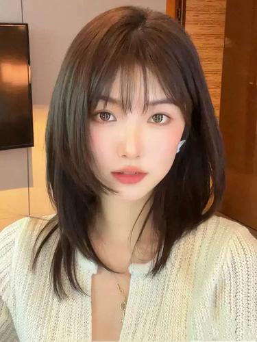 小鱼假发女中长发网红时尚内扣锁骨发型自然圆脸直发全头套假头发