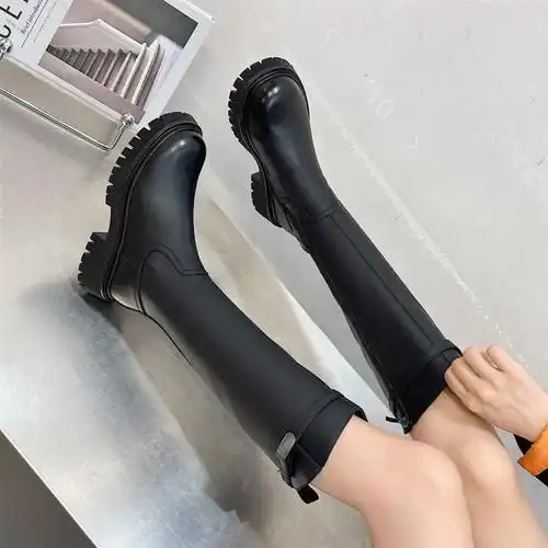 店不过膝长靴女秋冬新款圆头厚底长筒高靴百搭瘦瘦靴华姐严选女鞋