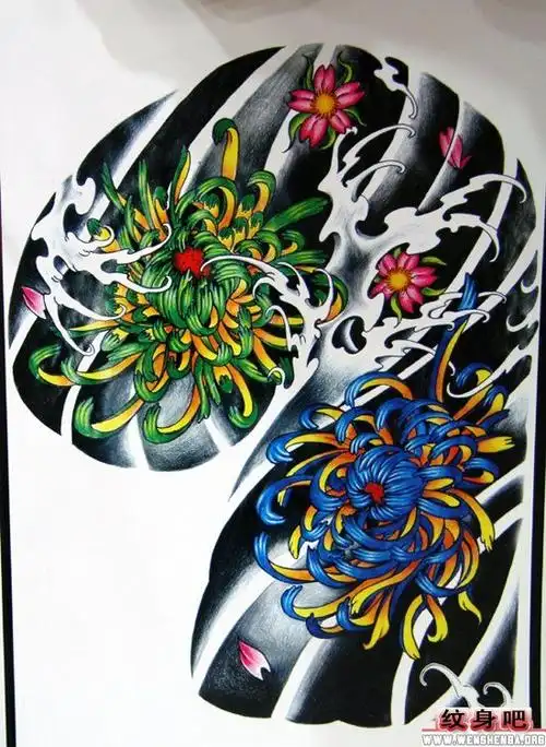 经典的菊花半甲纹身图案
