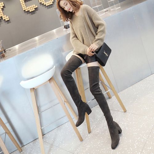 秋冬超长过膝大腿靴圆头粗跟长靴超显瘦气质包腿靴弹力靴大码女靴