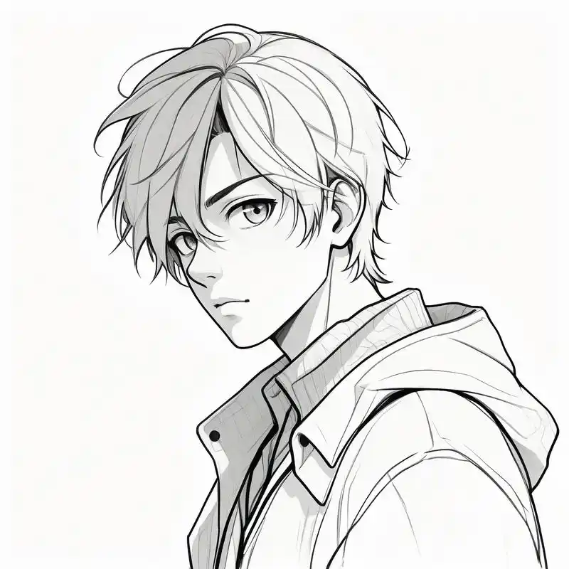 黑白素描动漫头像,忧郁男生必备9694